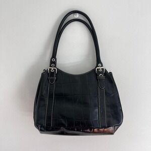 Y2K BLACK‎ ANNE KLEIN FAUX CROCODILE PRINT BELT BUCKLE SHOULDER BAG